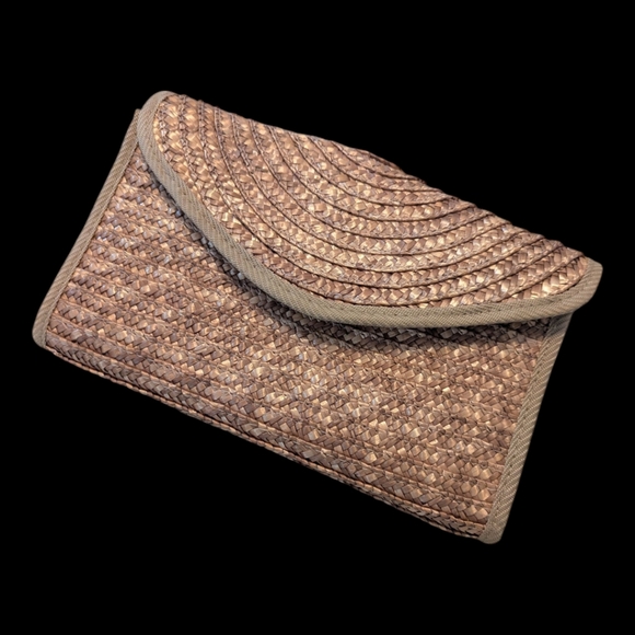 90s Croft & Barrow Tan Straw, Woven Knotted Straps, Inside Pocket Lined  Purse - Picture 2 of 8